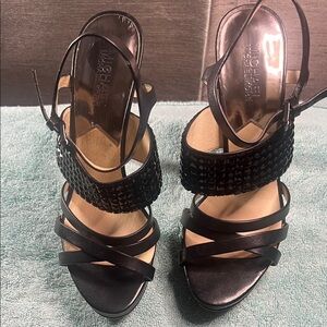 Michael Kors Black Leather Strappy Heels with rhinestone accent strap. Sz.8 1/2
